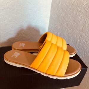 Sorel Ella III Quilted Puff Leather Slide Sandal, Yellow Ray/Honey, Size 9.5 NWT
